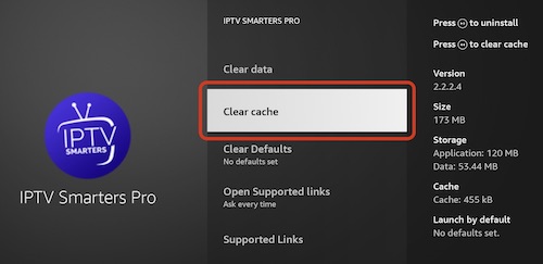 clicking on clear cache